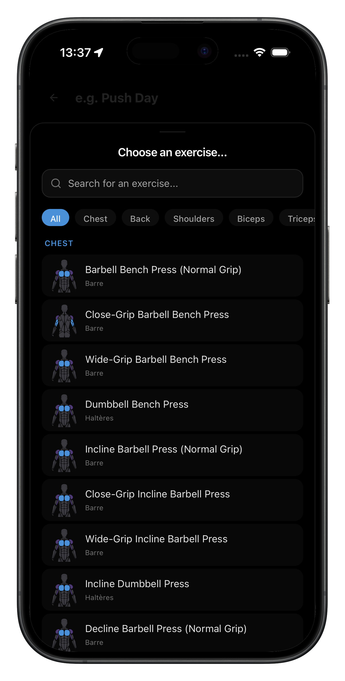 Exercise database AIVancePro